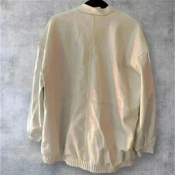 Maeve by Anthropologie ivory women's Oversized Faux Leather Bomber Jacket size L - Picture 10 of 13